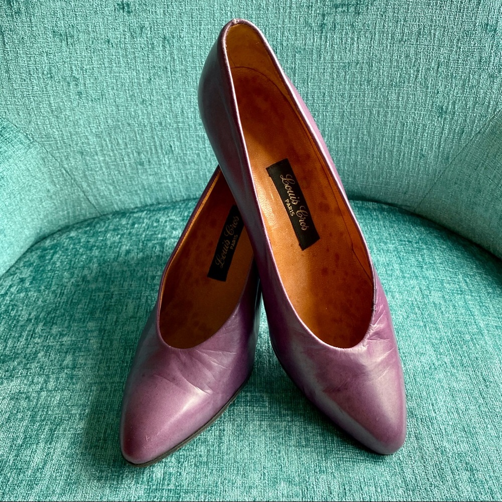Fab Vintage Purple Leather Curved High Heel Pumps